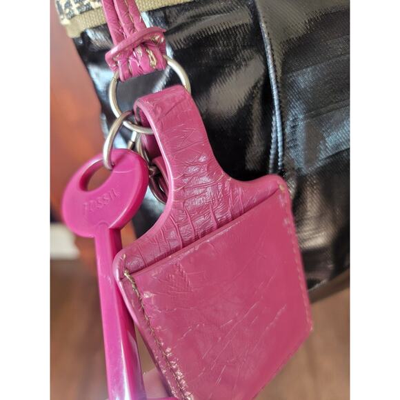 Fossil Key●Per Crossbody Purse Dot Canvas Faux Leather Y2K 2000 Adjustable Strap - Picture 5 of 16